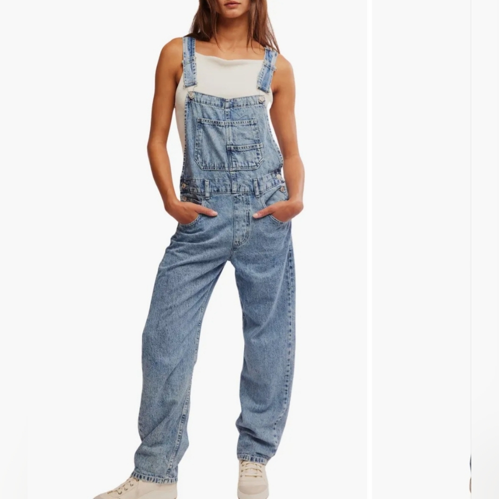 We The Free Womens Powder Blue Ziggy Denim Overalls - Size M